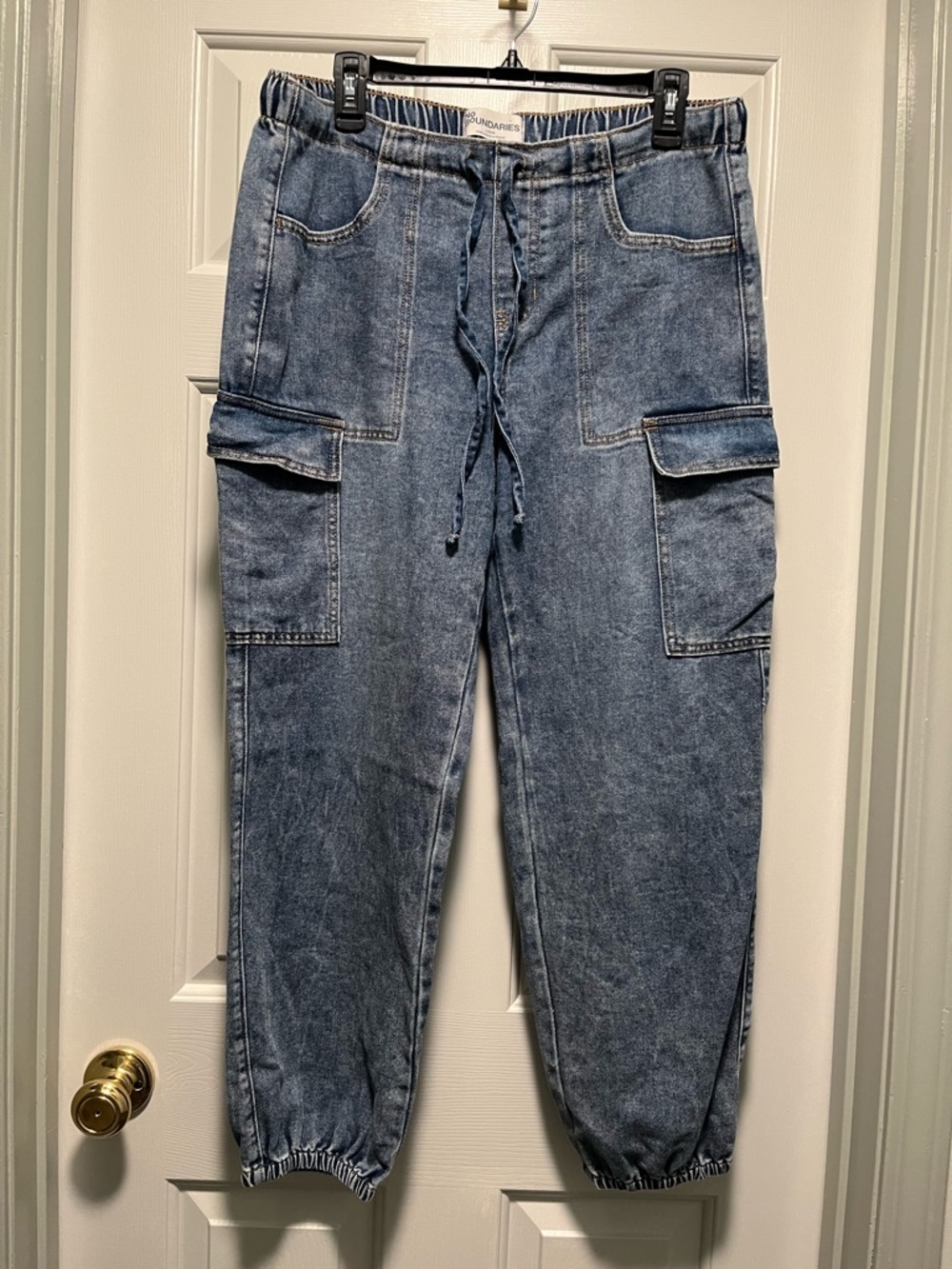 No Boundaries Washed Blue Wide Leg Cargo Jeans